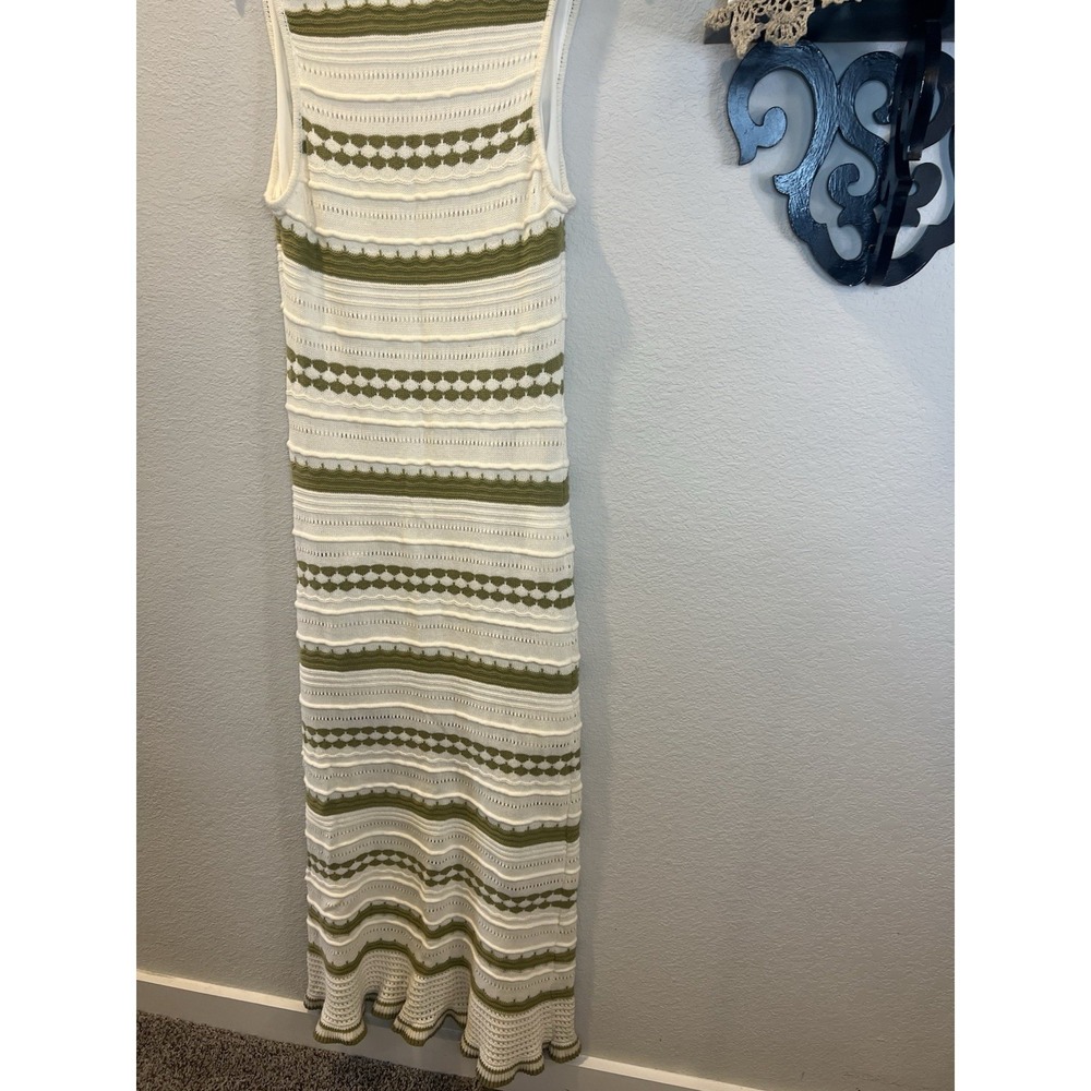 idem ditto Cream Olive Green Crochet Maxi Dress Sz L Boho Western Cottage As Is - Picture 7 of 14
